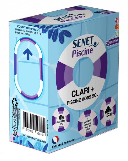 Clari+ : Ultrakonzentrierte Flockungsmittel-Tabletten für oberirdische Pools - Box 12 Tabs